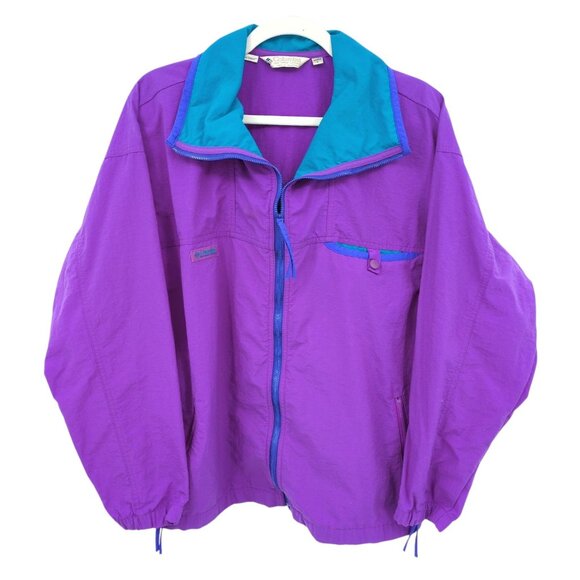 VTG Columbia Radial Sleeve Jacket L Purple Teal Nylon Windbreaker 90s Y2K Hiking - Picture 1 of 7